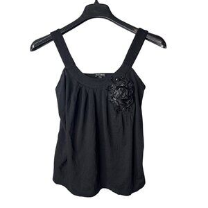 Express Dreamweight Cotton Tank Top Size S Ribbon Sequin Flower Applique Black
